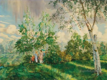 Landscapes Painting - the rainbow Konstantin Somov woods trees landscape